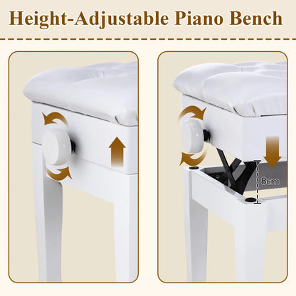 Höhenverstellbare Klavierbank mit Stauraum – Ergonomischer Pianohocker mit Kunstleder-Polster