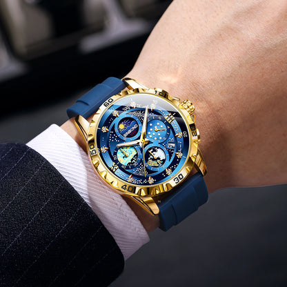 BINBOND Luxus Herrenuhr Blau – Wasserdichte Quarz Armbanduhr mit Chronograph & Datum