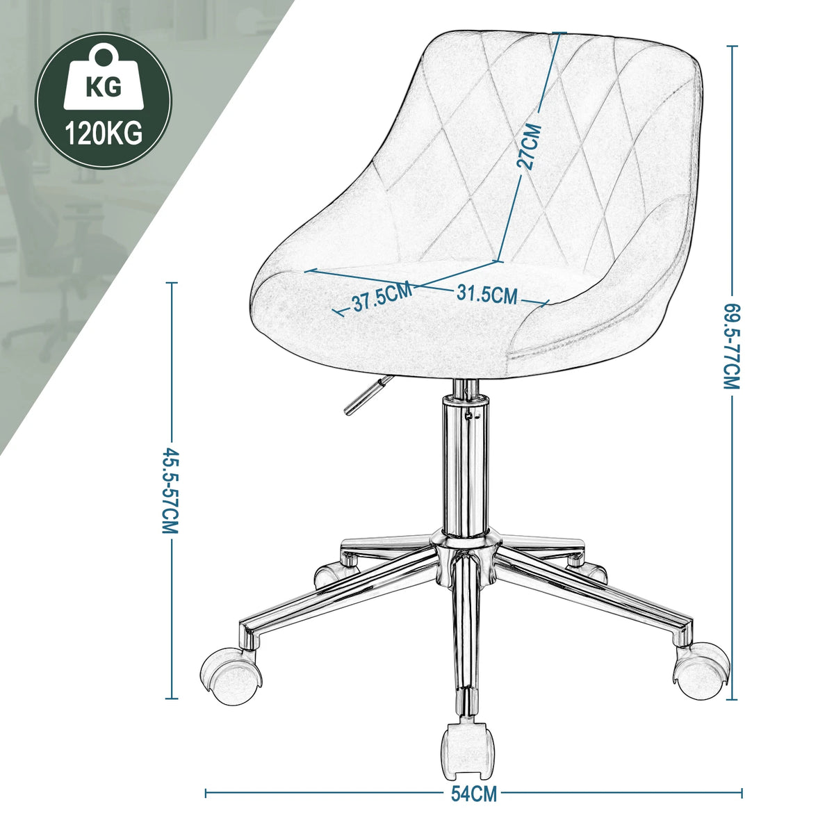 Ergonomischer Bürostuhl Samt Höhenverstellung & Rollen – Moderner Drehstuhl für Home-Office