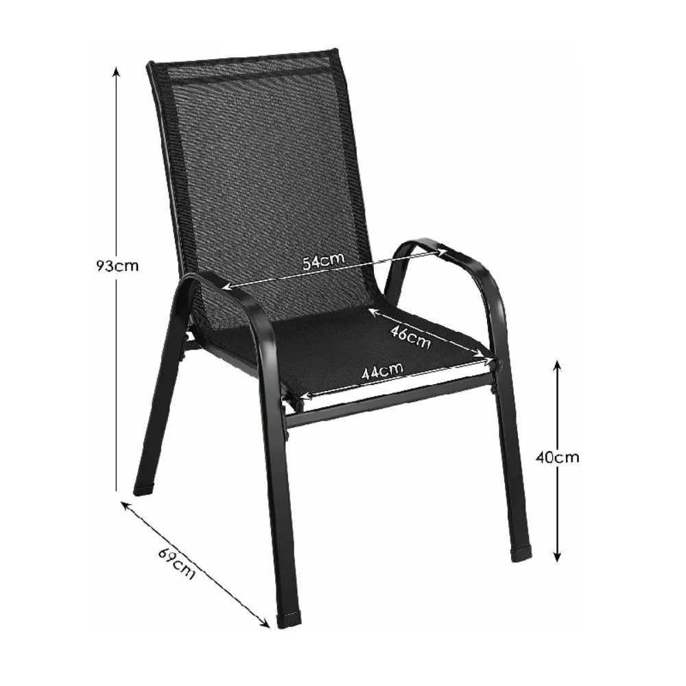 Gartenstuehle 4er Set Schwarz – Moderne Stapelstuehle aus Metall & Teslin fuer Balkon, Terrasse & Garten bis 150kg