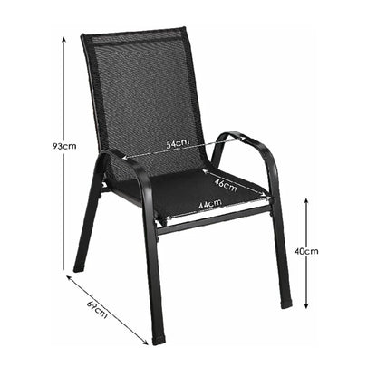 Gartenstuehle 4er Set Schwarz – Moderne Stapelstuehle aus Metall & Teslin fuer Balkon, Terrasse & Garten bis 150kg