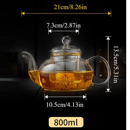 Glaskanne mit Siebeinsatz 1000ml – Hitzebeständige Teekanne aus Borosilikatglas