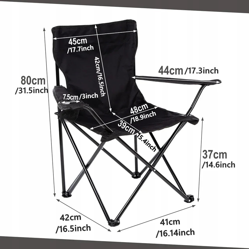 Campingstuhl Klappbar Schwarz – Moderner Faltstuhl mit Getraenkehalter & Tragetasche fuer Outdoor & Camping bis 100kg