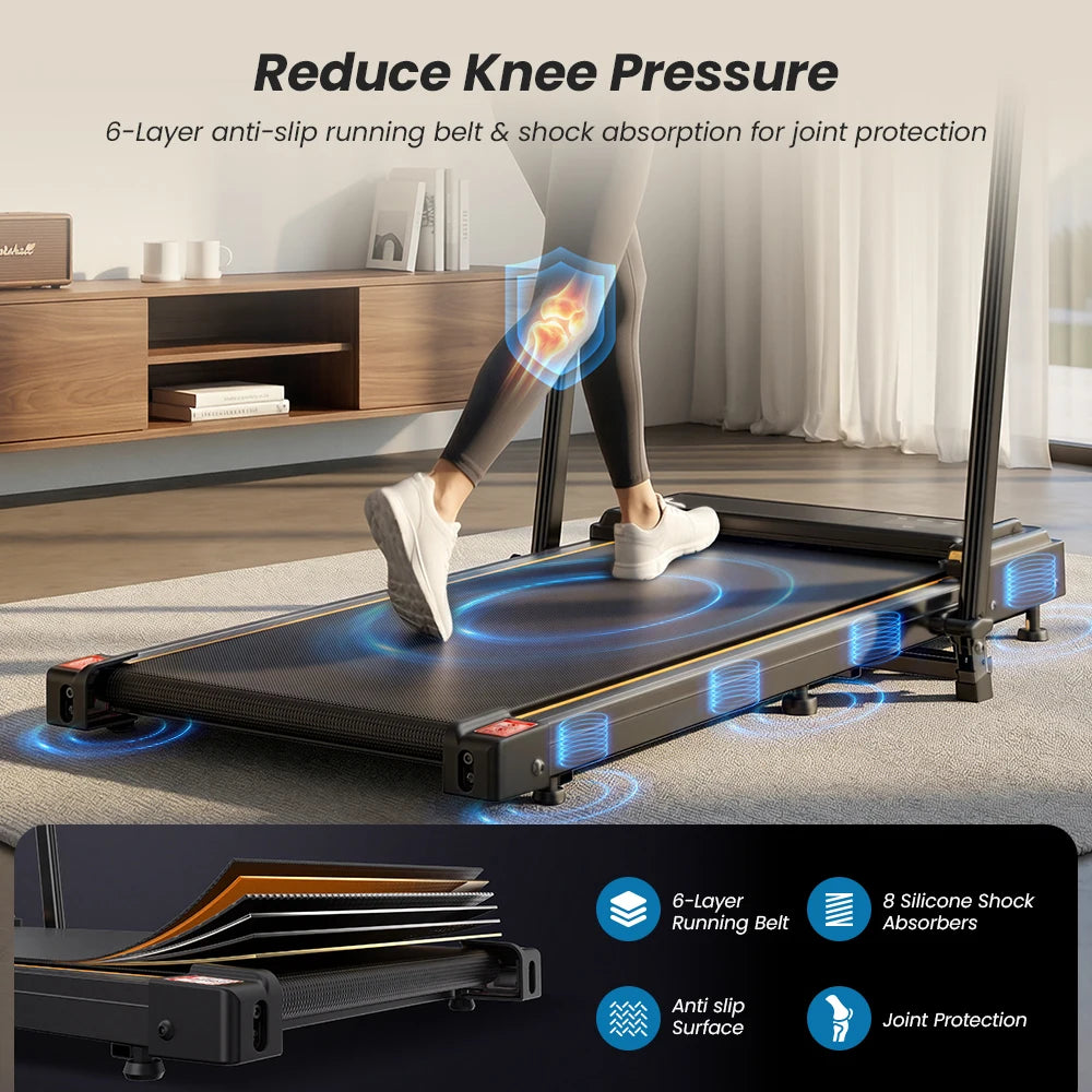 Walking Pad Klappbar mit Haltegriff – Leises Laufband 1-10km/h mit LED Display bis 100kg