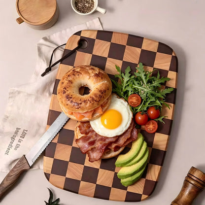 Schneidebrett Schachbrett Muster – Massives Hackblock Holzbrett fuer Fleisch Gemuese & Kaese