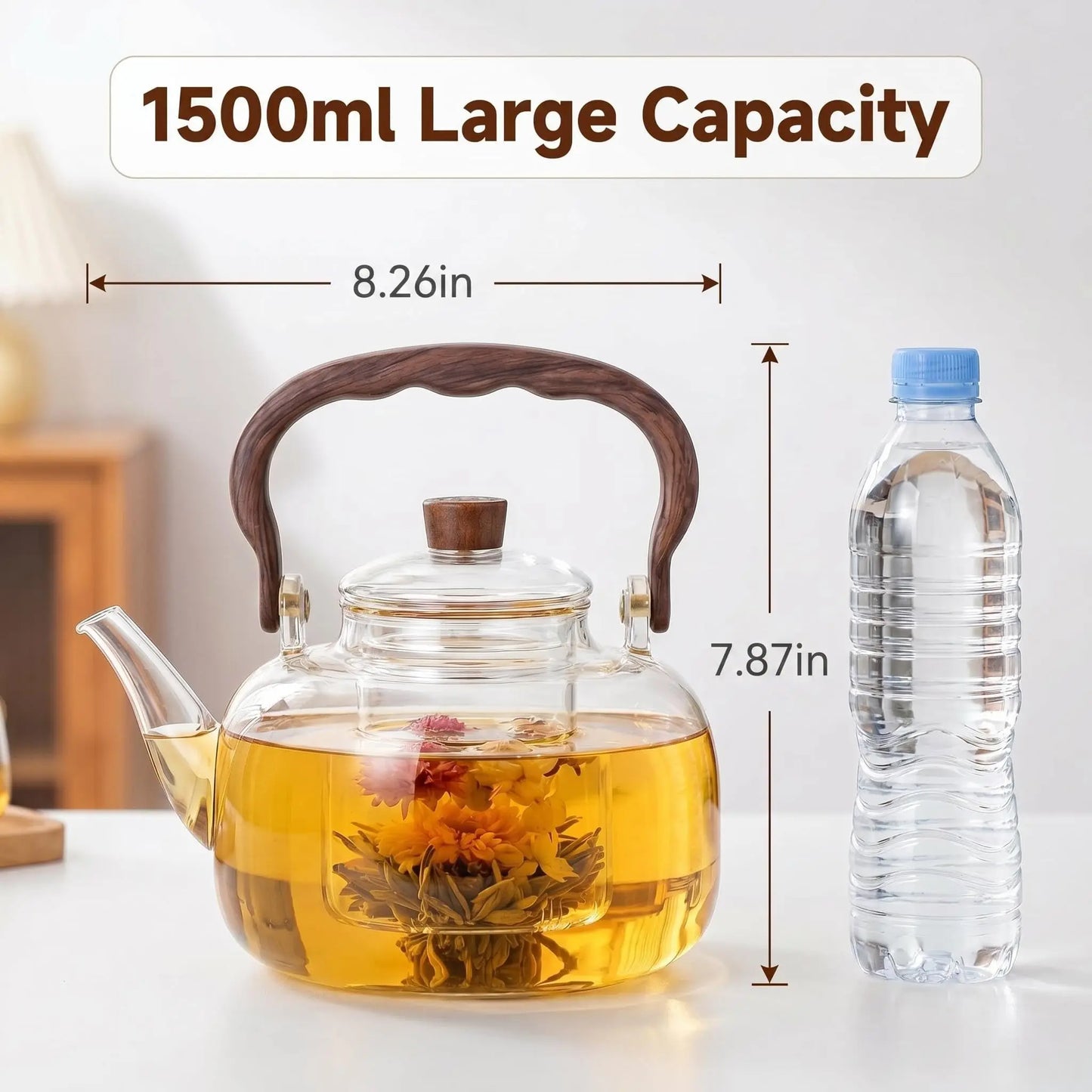 Hitzebeständige Glas Teekanne 1000ml – Glaskanne mit Sieb für Lose Tee & Blüten
