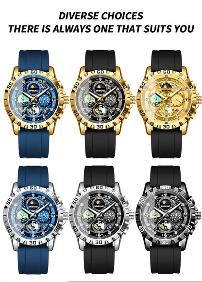 BINBOND Luxus Herrenuhr Blau – Wasserdichte Quarz Armbanduhr mit Chronograph & Datum