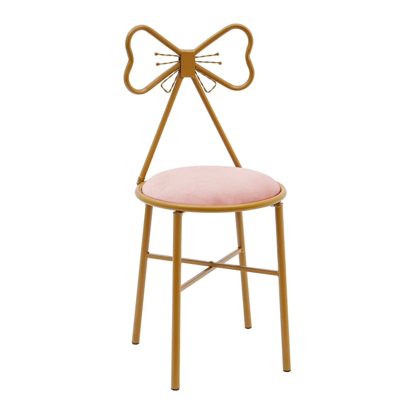 Schminktisch Stuhl Rosa mit Schmetterling Rückenlehne – Moderner Samt Kosmetikstuhl Gold