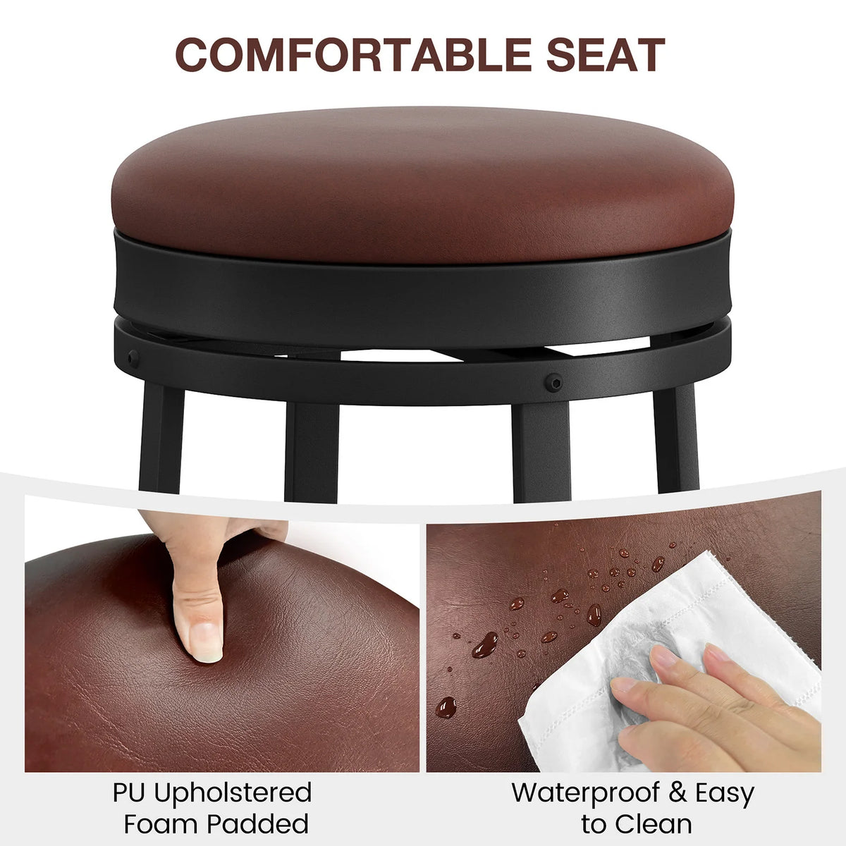 24'' Swivel Bar Stools Backless Modern Counter Height Barstools with PU Leather Upholstered and Metal Frame for Kitchen Island