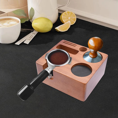 Kaffee Tamping Station Schwarz 51-58mm – Multifunktionaler Tamper Halter mit Abschlagbehälter