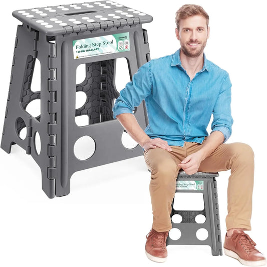Tritthocker Klappbar bis 150kg – Kompakter Plastikhocker mit Griff & Rutschfesten Füßen