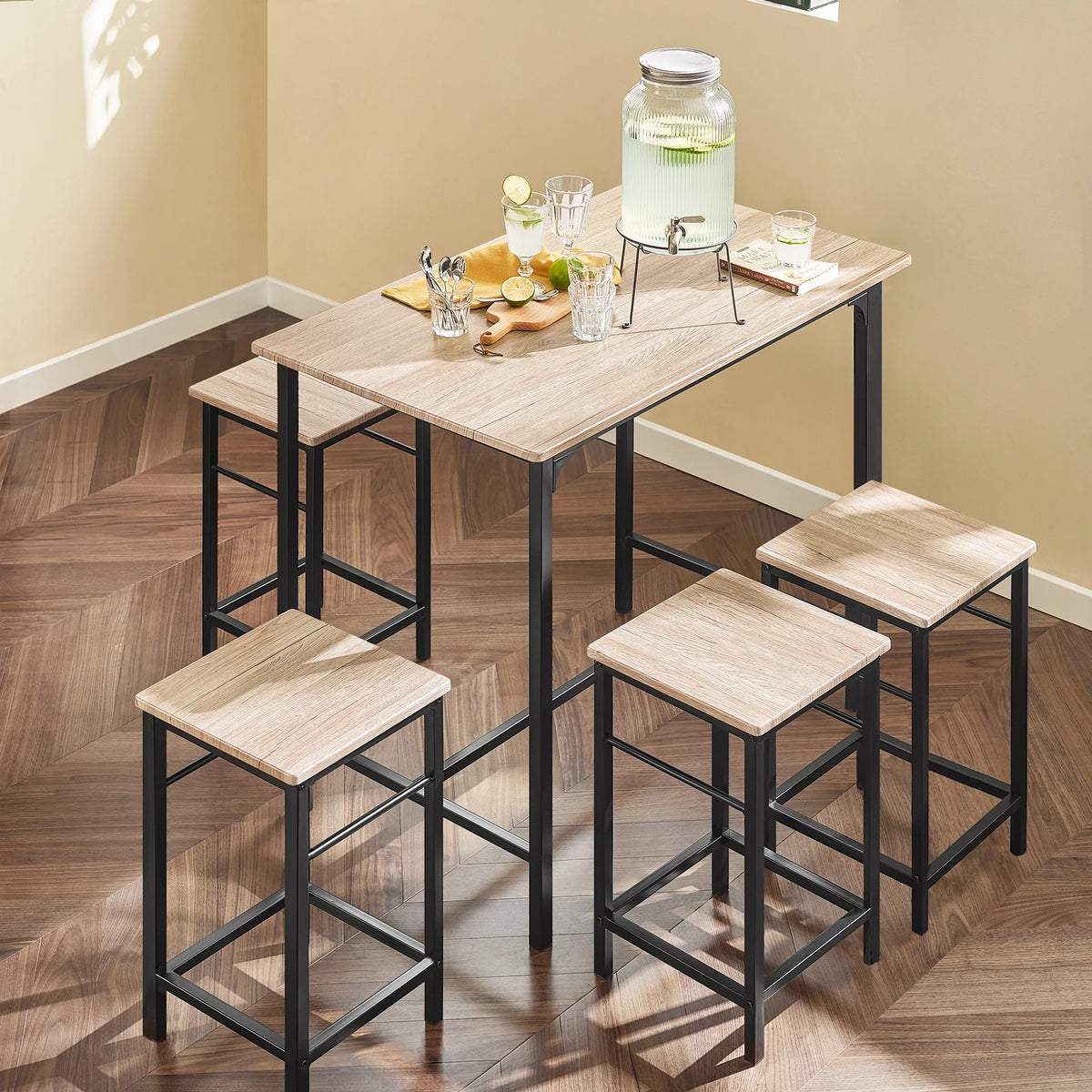 Moderne Esstisch Garnitur mit 4 Stühlen – Kompaktes Stehtisch Set für Küche & Esszimmer