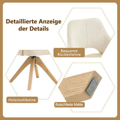 Drehbare Esszimmerstühle 2er Set Beige – Polsterstühle mit Massivholzbeinen & 360° Funktion