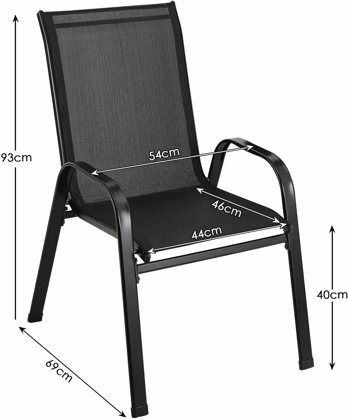 Gartenstuehle 4er Set Schwarz – Moderne Stapelstuehle aus Metall & Teslin fuer Balkon, Terrasse & Garten bis 150kg
