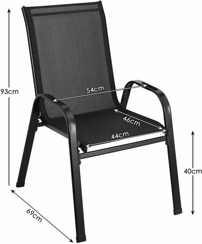 Gartenstuehle 4er Set Schwarz – Moderne Stapelstuehle aus Metall & Teslin fuer Balkon, Terrasse & Garten bis 150kg
