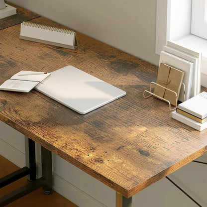 Schreibtisch im Industriestil 120 cm – Stabiler Computertisch mit X-Strebe Braun