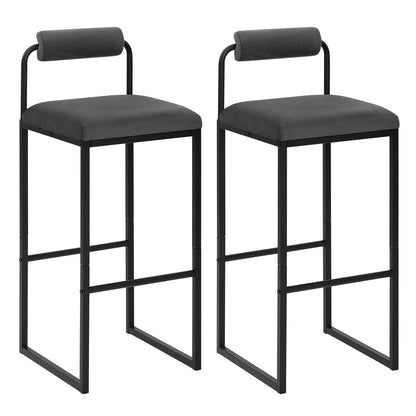 Barhocker 2er Set Samt Dunkelgrau – Ergonomische Tresenstühle 75cm Sitzhöhe mit Metallgestell