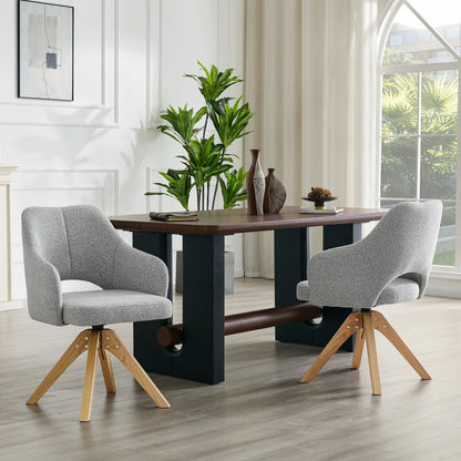 Drehbare Esszimmerstühle 2er Set Beige – Polsterstühle mit Massivholzbeinen & 360° Funktion