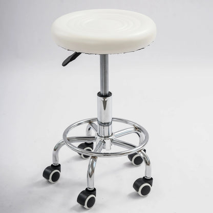 Arbeitshocker mit Rollen Weiss – Höhenverstellbarer Drehhocker aus Kunstleder fuer Kosmetikstudio, Salon & Praxis