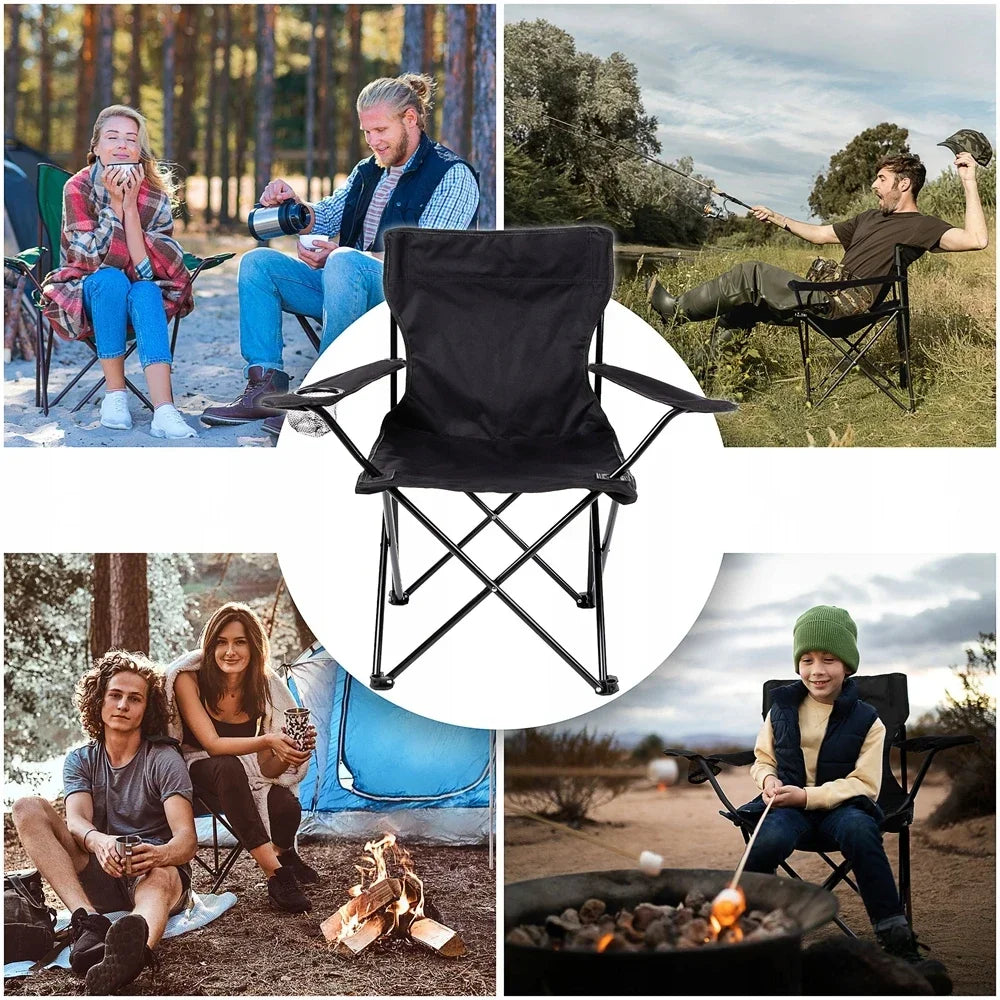 Campingstuhl Klappbar Schwarz – Moderner Faltstuhl mit Getraenkehalter & Tragetasche fuer Outdoor & Camping bis 100kg