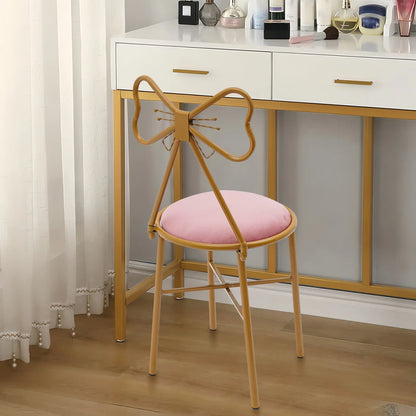 Schminktisch Stuhl Rosa mit Schmetterling Rückenlehne – Moderner Samt Kosmetikstuhl Gold