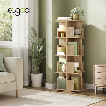 Drehbares Bücherregal Weiß 4 Etagen 128 cm – Standregal 360 Grad Drehbar Raumteiler