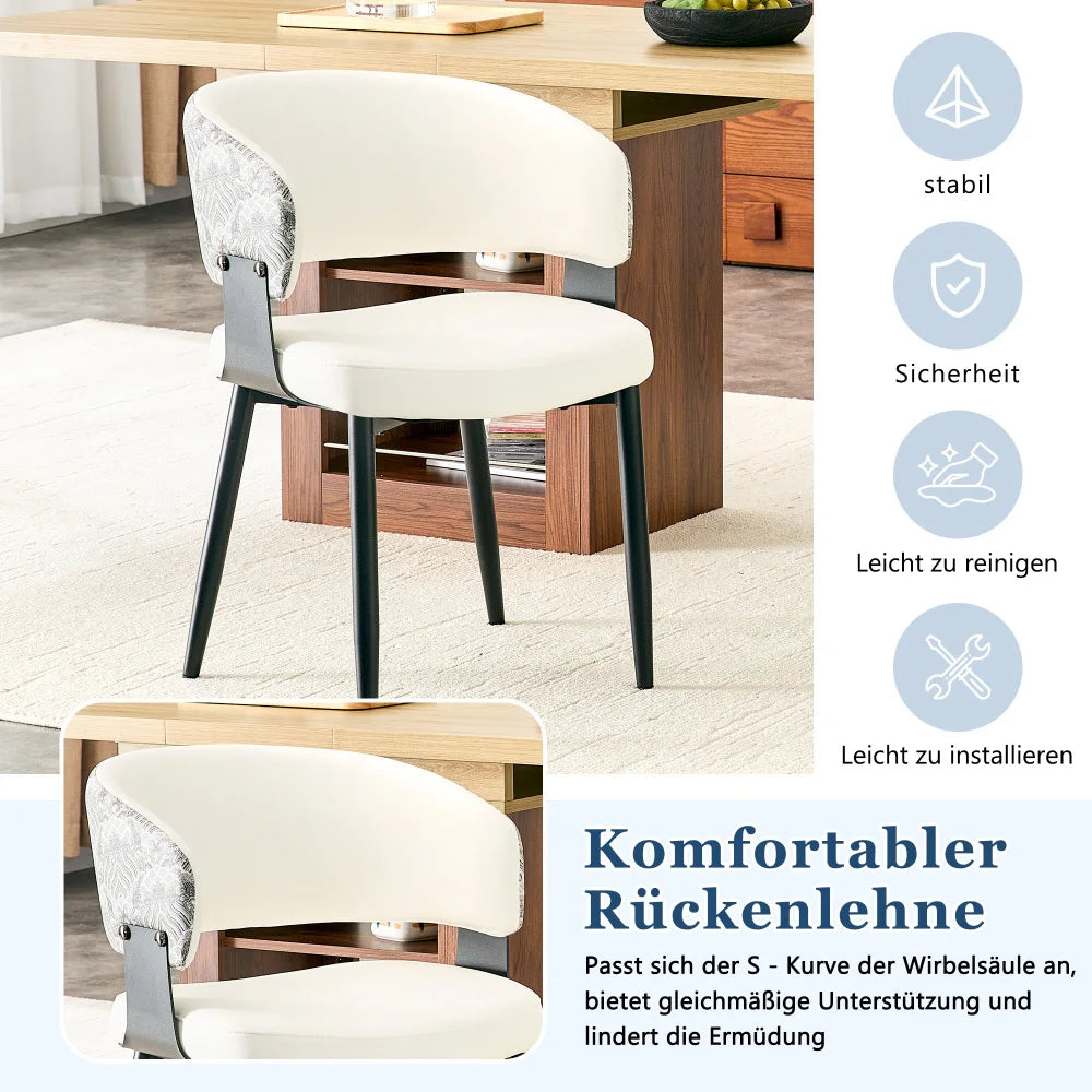 Retro Mid-Century Esszimmerstühle 2er Set Kunstleder – Polstersessel mit Armlehnen Metall