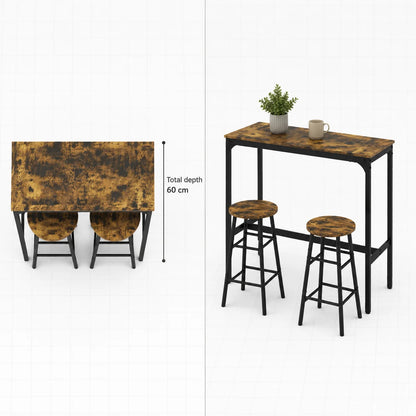 Bartisch Set 3-teilig mit 2 Barhockern Schwarz – Kompakte Essgruppe im Holzlook 80x60cm