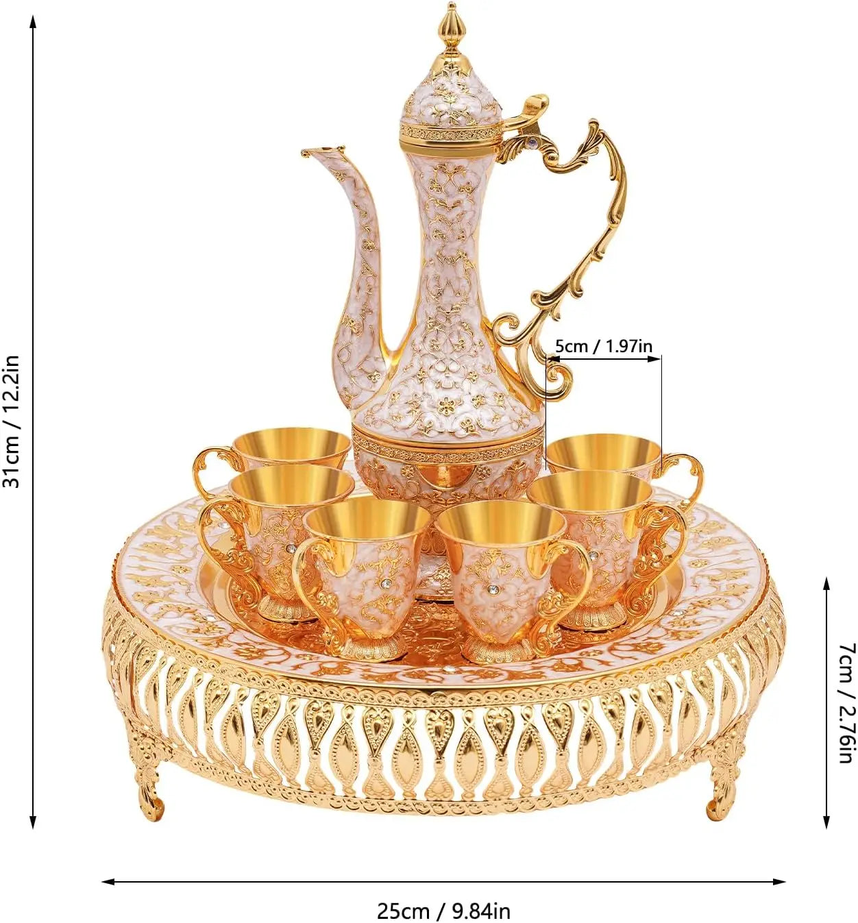 Orientales Tee-Set Vintage Gold & Blau 8-teilig – Edles Teeservice mit Serviertablett