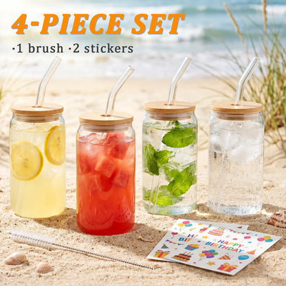 Glasbecher Set mit Strohhalm & Deckel – Trinkgläser für Eiskaffee, Cocktails & Bubble Tea