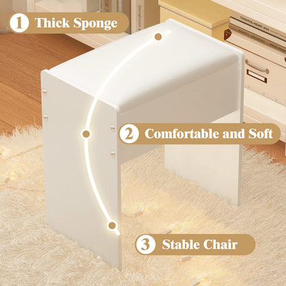 Schminkstuhl Weiß Holz MDF – Moderner Hocker Gepolstert für Frisiertisch & Schlafzimmer