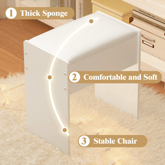 Schminkstuhl Weiß Holz MDF – Moderner Hocker Gepolstert für Frisiertisch & Schlafzimmer