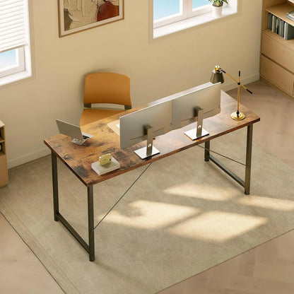 Schreibtisch im Industriestil 140 cm Vintage Braun – Stabiler Computertisch mit X-Strebe