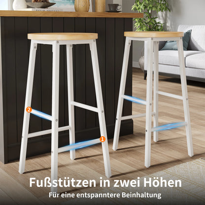 Barhocker 2er Set 150kg – Kompakter Tresenstuhl aus Metall & Holzoptik mit Doppelter Fussstuetze