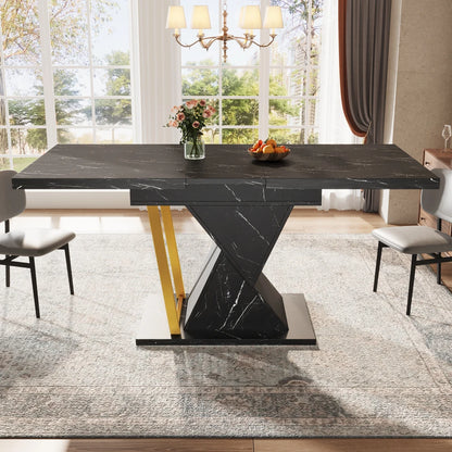 Ausziehbarer Esstisch Marmoroptik 110-140cm – Moderner Küchentisch aus Holz & Metall für 6 Personen