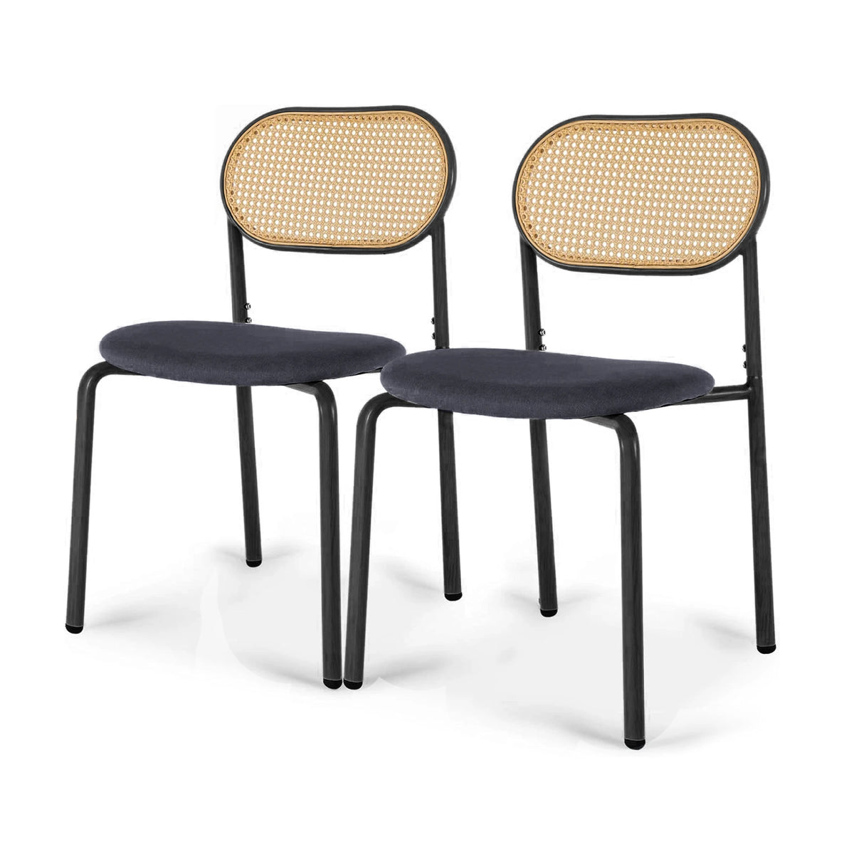 Esszimmerstuhl 2er Set Rattan – Modernes Polsterstuhl Set im Landhausstil mit Metallbeinen bis 150kg