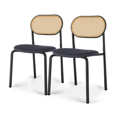 Esszimmerstuhl 2er Set Rattan – Modernes Polsterstuhl Set im Landhausstil mit Metallbeinen bis 150kg