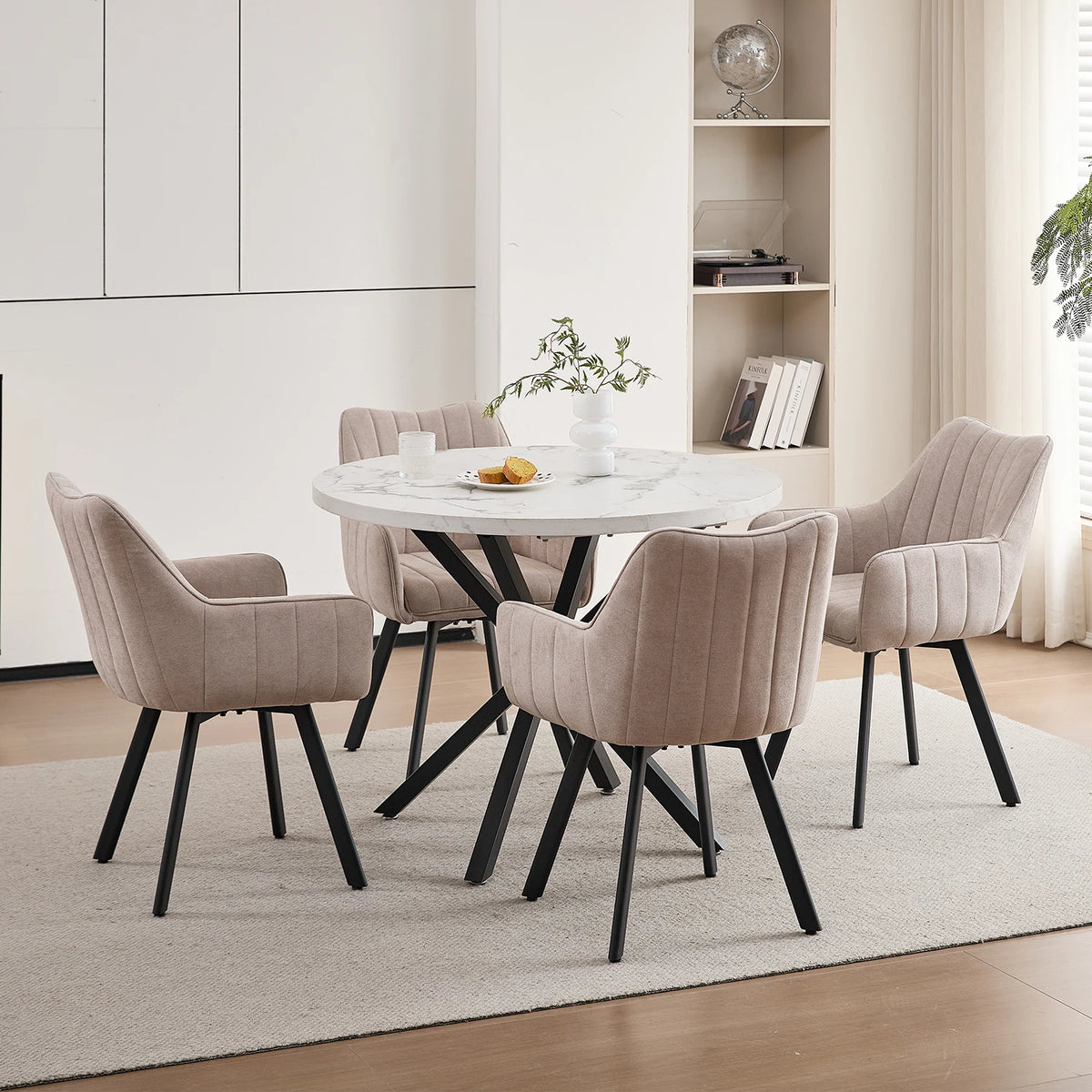 Drehbare Esszimmerstühle 2er Set Leinen – Moderne Polsterstühle mit Metalldesign & Ergo-Rückenlehne