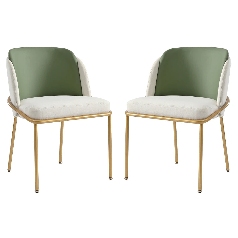 Esszimmerstuhl Beige-Grün – Modernes Polsterstuhl Set mit Samtbezug, Katzenkratzfestes Leder & Goldbeinen bis 150kg