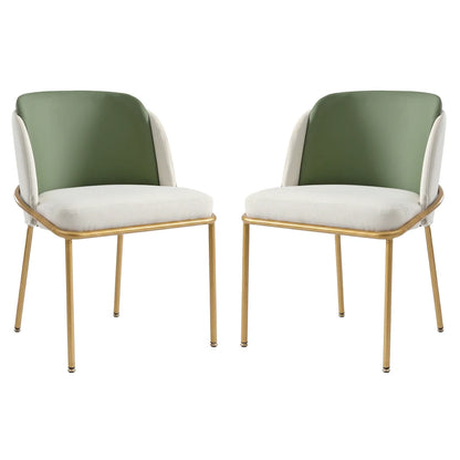 Esszimmerstuhl Beige-Grün – Modernes Polsterstuhl Set mit Samtbezug, Katzenkratzfestes Leder & Goldbeinen bis 150kg