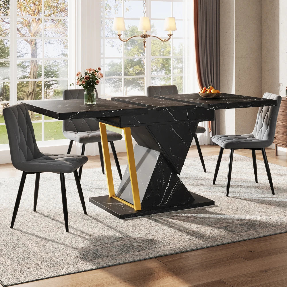 Ausziehbarer Esstisch Marmoroptik 110-140cm – Moderner Küchentisch aus Holz & Metall für 6 Personen