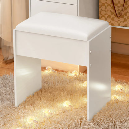 Schminkstuhl Weiß Holz MDF – Moderner Hocker Gepolstert für Frisiertisch & Schlafzimmer