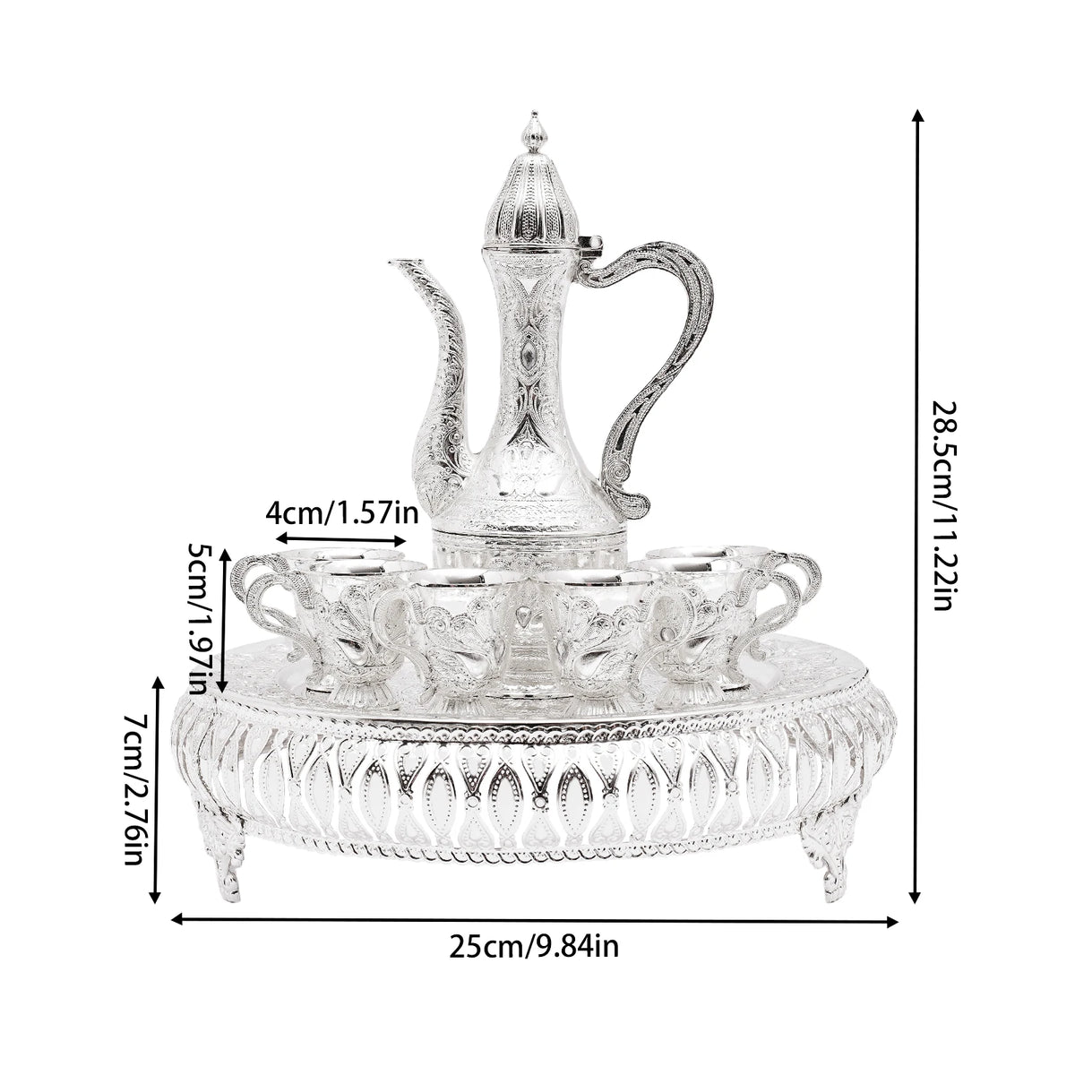 Königliches Vintage Tee-Set Silber 8-teilig – Elegantes Teeservice mit Serviertablett