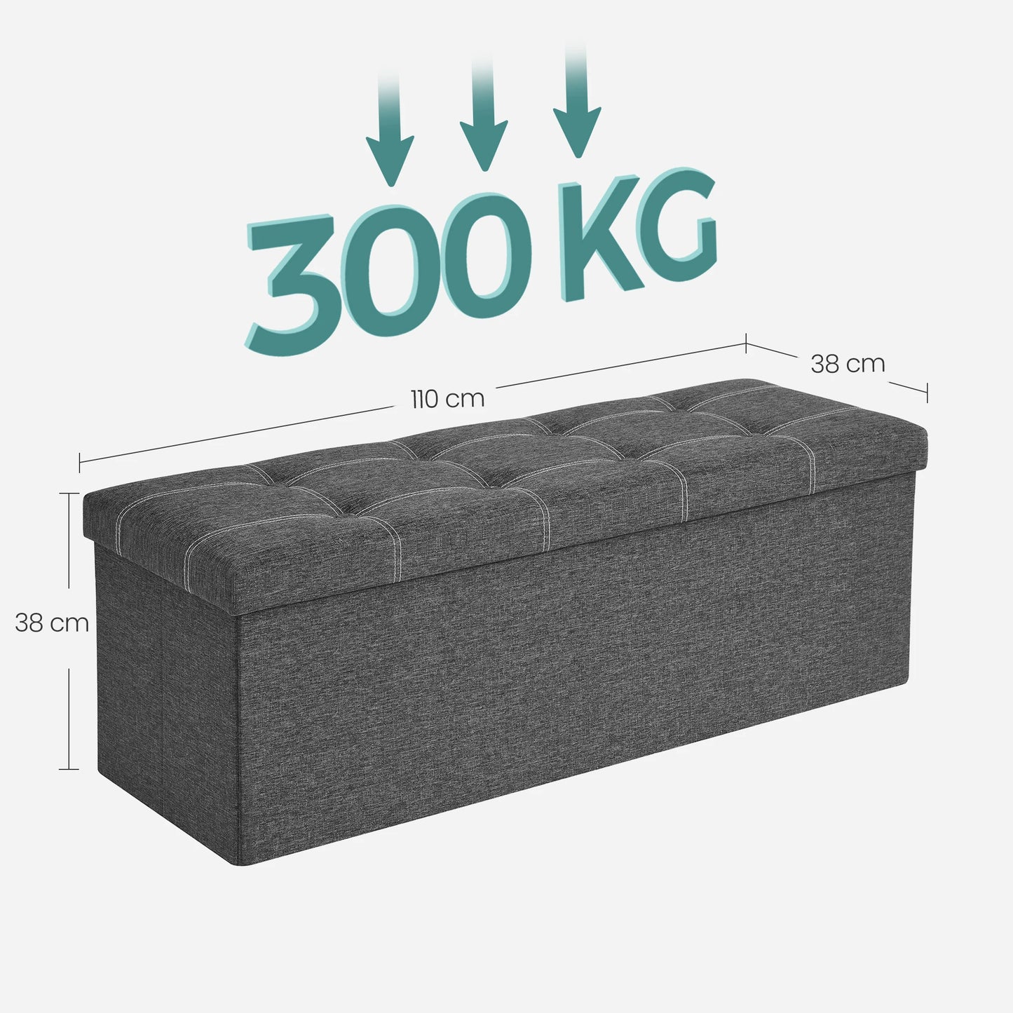 Sitzbank Klappbar mit Stauraum 110cm – Gepolsterte Truhenbank aus Leinen-Imitat bis 300kg