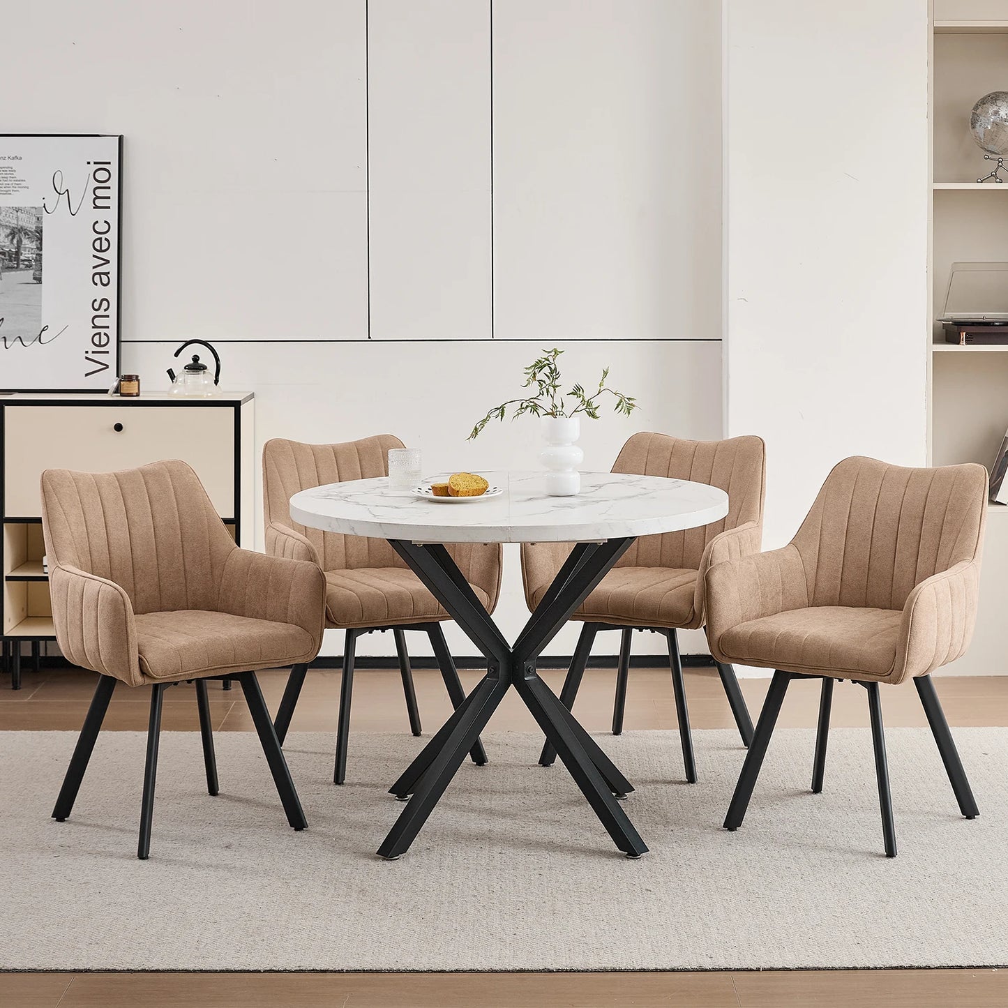 Drehbare Esszimmerstühle 2er Set Leinen – Moderne Polsterstühle mit Metalldesign & Ergo-Rückenlehne