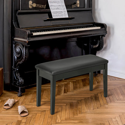 Klassische Klavierbank Hochglanz Schwarz – Massivholz Pianohocker mit Kunstleder-Polster