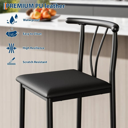 Moderne Barhocker 2er Set gepolstert mit Rückenlehne – Küchenstuhl Metall 63cm Sitzhöhe