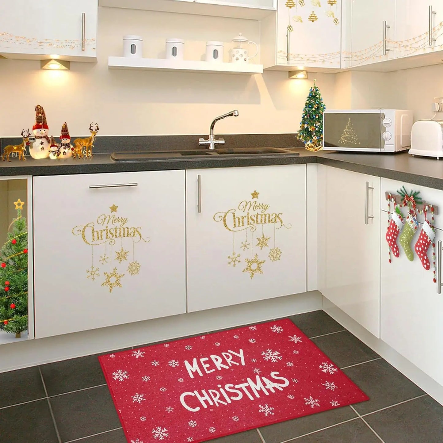 Weihnachten Fußmatte 50x80cm Waschbar – Roter Weihnachts-Abtreter für Eingang & Flur