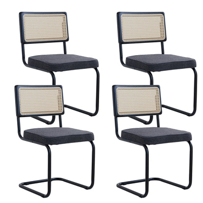Freischwinger 2er Set Modern – Polsterstuhl Set aus Teddy-Samt & Rattan-Rueckenlehne mit Metallgestell