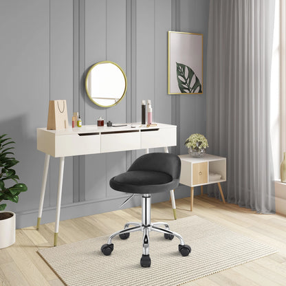 Höhenverstellbarer Rollhocker Samt Dunkelgrau – Ergonomischer Arbeitshocker mit Rückenlehne